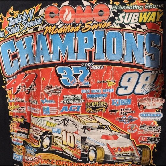 Vintage Subway 2010 Fuel The Thunder Como Modified Series Champions T Shirt L - Picture 5 of 6